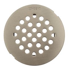 Brushed nickel tub/shower drain covers