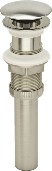 Desagüe emergente de empuje con tapa de paraguas de plástico niquelado cepillado DecoDrain de PF WaterWorks, 1,25 pulgadas de diámetro - Caja abierta