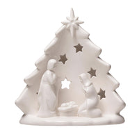 Creative Co-Op White Holy Family with Tree & Cut-Outs Table Decor 6 in. (Pack of 6)