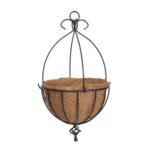 Cesta colgante española de acero galvanizado Panacea de 13,75 pulgadas de profundidad, color negro y marrón (paquete de 2)