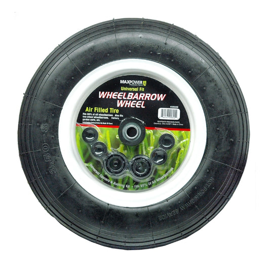 MaxPower Plastic Hub Universal Rubber Air Filled Replacement Wheel 3.50 to 8 in. for Wheelbarrows