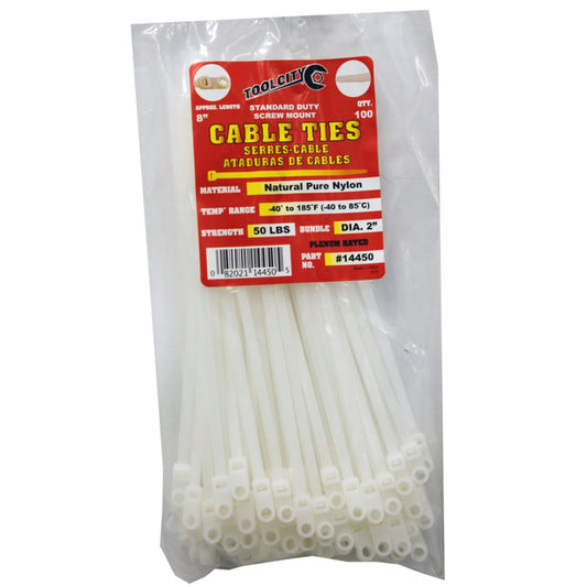 Tool City  8 in. L White  Cable Tie  100 pk