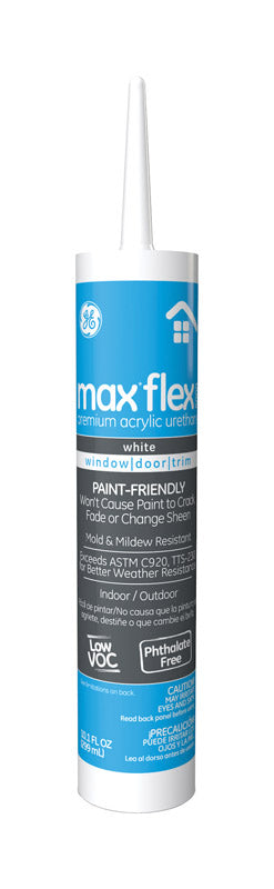 GE Max Flex White Siliconized Acrylic Caulk 10.1 oz. (Pack of 12)