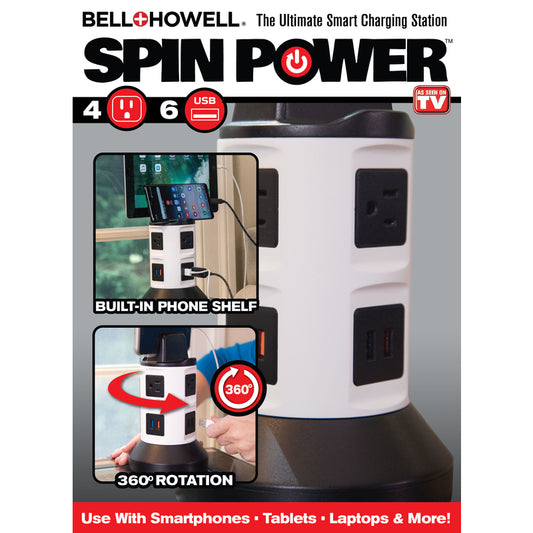 Bell + Howell Spin Power White 6-Outlet & 4-USB Port Charging Station