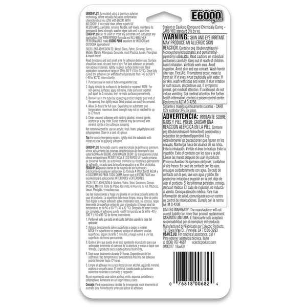 ECLECTIC PRODUCTS E-6000 Plus Clear Industrial Strength Adhesive