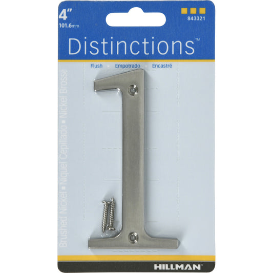 Hillman Distinctions 4 in. Silver Brushed Nickel Screw-On Number 1 1 pc (Pack of 3)
