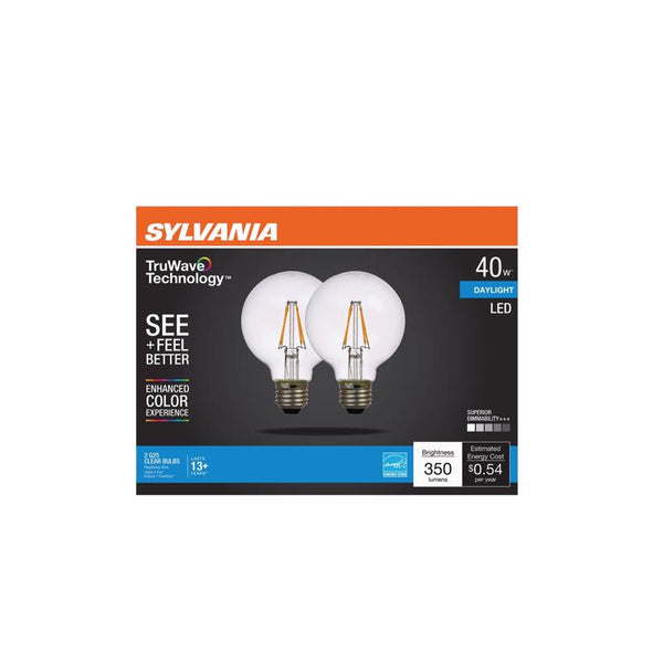 Bombilla LED Sylvania Truwave G25 E26 (mediana), luz diurna, equivalente a 40 vatios, paquete de 2