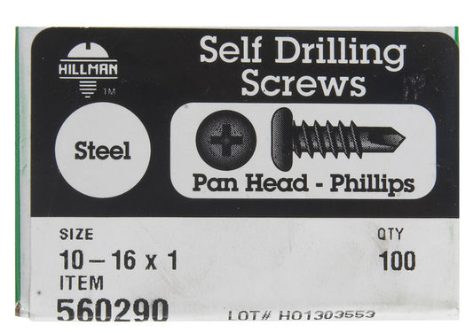 Hillman No. 10-16 X 1 in. L Phillips Pan Head Self- Drilling Screws 100 pk