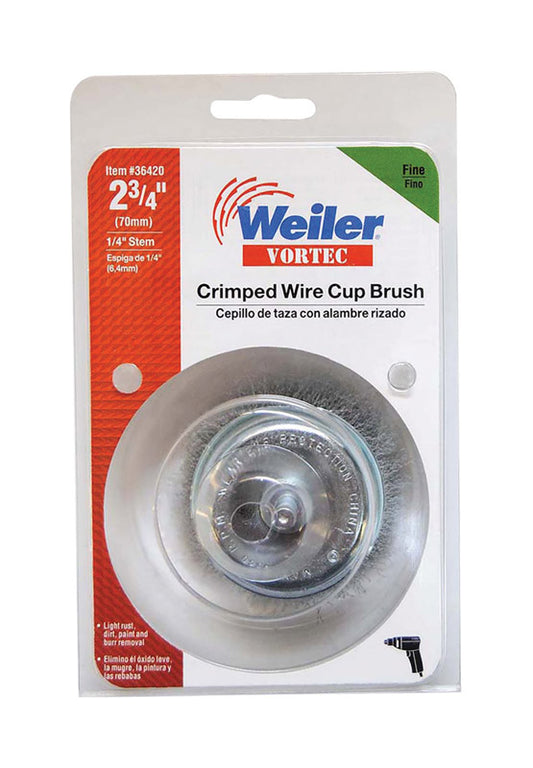 Weiler Vortec 2-3/4 in. D X 1/4 in. Fine Steel Crimped Wire Cup Brush 4500 rpm 1 pc