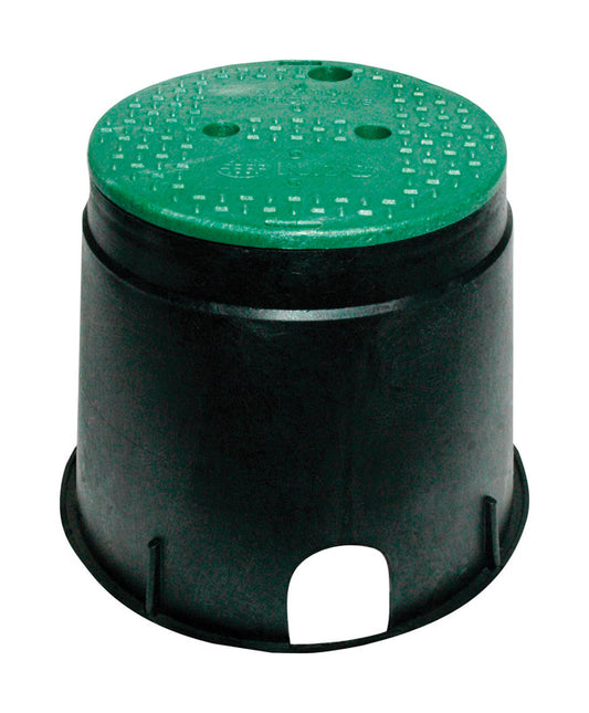 NDS 12-13/16 in. W X 10-7/16 in. H Round Valve Box with Overlapping Cover Black/Green