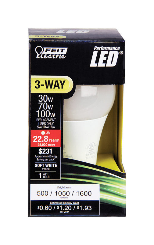 FEIT Electric 16 watts A30 Three Way Bulb LED Bulb 500/1050/1600 lumens Soft White A-Line 30/70/100 Watt Equivalence