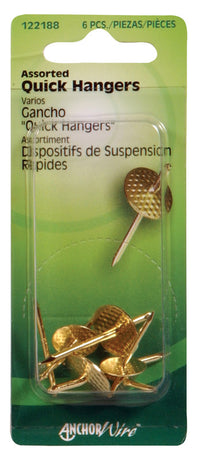 Hillman AnchorWire Brass-Plated Assorted Quick Hanger 10 lb. 6 pk (Pack of 10)