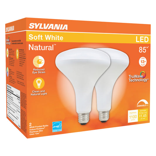Sylvania Natural BR40 E26 (Medium) LED Floodlight Bulb Soft White 85 Watt Equivalence 2 pk