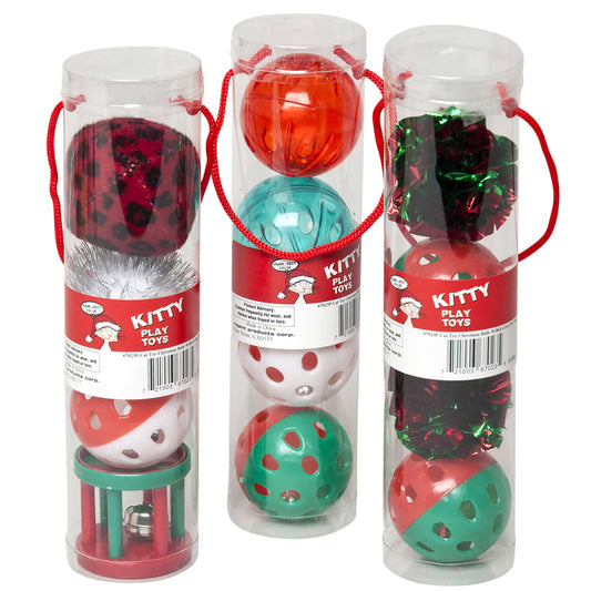 Regent Assorted Christmas Balls with Bells Pet Toy 4 pk