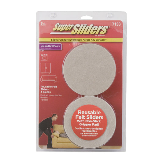 SuperSliders Felt/Plastic Self Adhesive Protective Pad Beige/Black Round 5 in. W X 5 in. L 4 pk