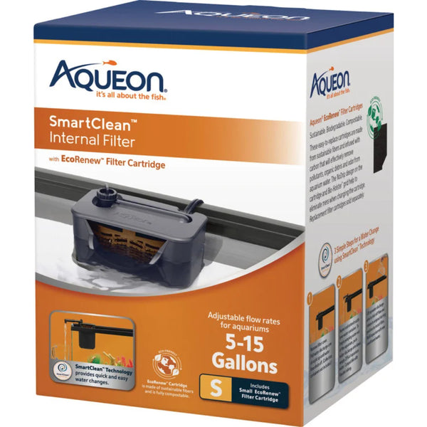 Aqueon QuietFlow SmartClean Internal Power Filter Small for 5 to 15 Gallon Aquariums 35 GPH with EcoRenew Cartridge