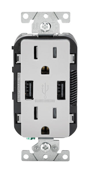 Tomacorriente y cargador USB Leviton Decora de 15 amperios, 125 V, gris, 5-15R, 1 paquete - Oferta de la semana