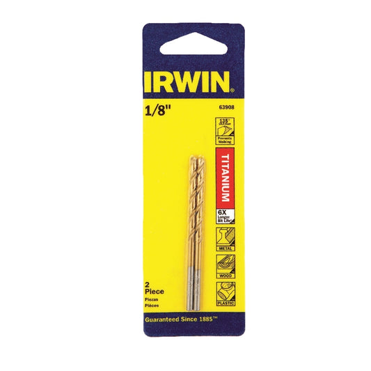 Irwin 63908 1/8" Titanium Nitride Coated High Speed Steel Drill Bit