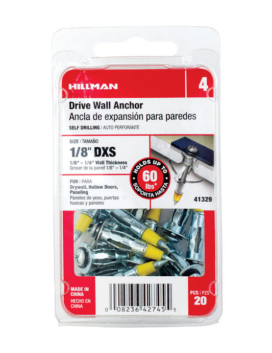 Hillman 1/8 in. Dia. x 1/8 X-Short in. L Metal Round Head Drive Wall Anchors 20 pk (Pack of 5)