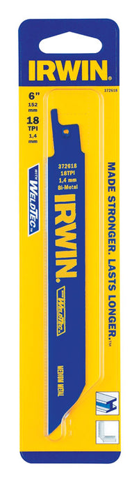 Irwin WeldTec 6 in. Bi-Metal Reciprocating Saw Blade 18 TPI 1 pk
