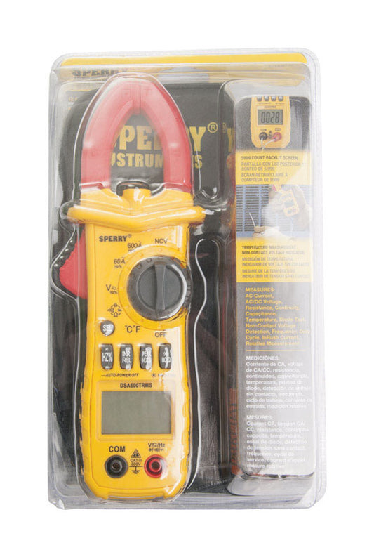 Sperry AC Voltage 0-600, DC Voltage 0-600, Resistance 600 Ohms Clamp-On Meter 1 pk