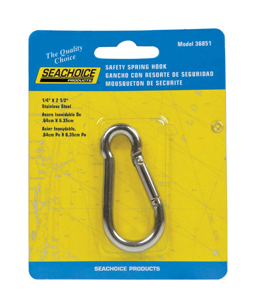 Gancho de seguridad con resorte de acero inoxidable Seachoice de 2-1/2 pulg. de largo y 1/4 pulg. de ancho, paquete de 1