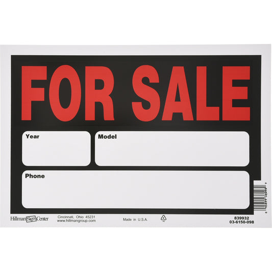 Hillman English Black For Sale Sign 8 in. H X 12 in. W (Pack of 6)