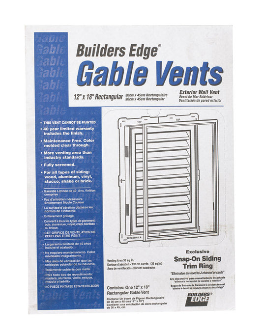 Builders Edge White Plastic Gable Vent 18 L x 12 W in.