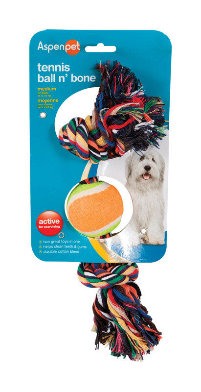 Aspen Pet Multicolored Cotton Rope Bone and Ball Dog Toy Medium