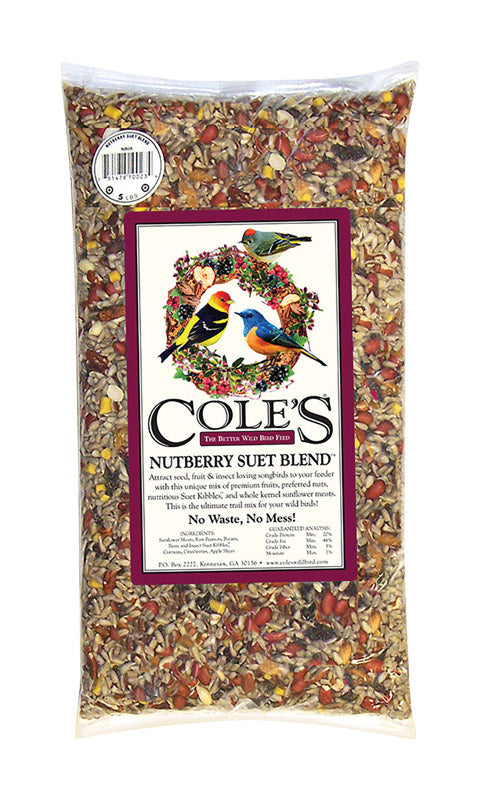 Cole's Nutberry Suet Blend Assorted Species Sunflower Meats Wild Bird Food 20 lb