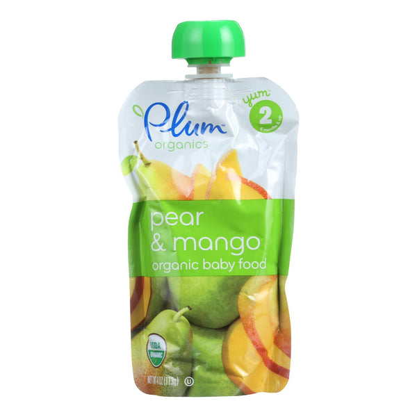 Plum Organics Baby Food - Organic - Pear and Mango - Stage 2 - 6 Months and Up - 3.5 .oz - Case of 6 (Pack of 6)