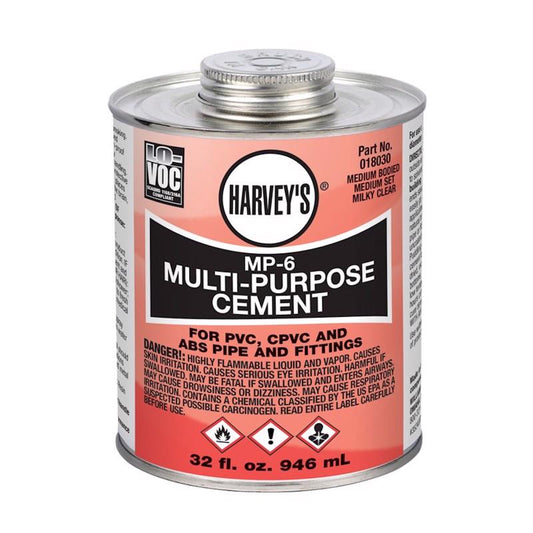 Harvey's MP-6 Clear Solvent Cement For ABS/CPVC/PVC 8 oz