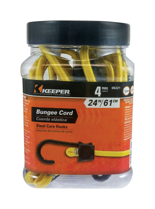 Keeper Black/Yellow Bungee Cord 24 in. L X 0.315 in. 4 pk