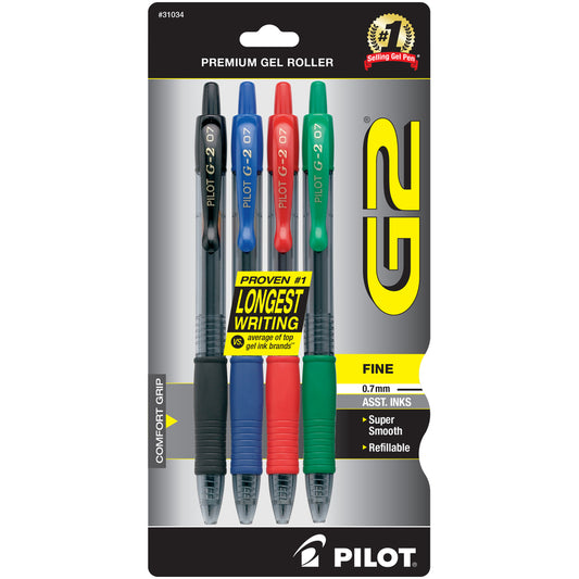 Pilot 31034 Ultra Fine Assorted G2® Retractable Gel Pens (Pack of 6)