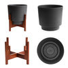 Bloem Charcoal Plastic Round Hopson Planter 14.5 H x 16 Dia. in. with Stand