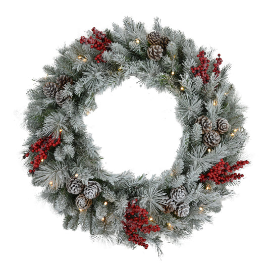 Celebrations Home 30 in. D LED Prelit Warm White Mixed Pine and Berry Wreath (Pack of 4)