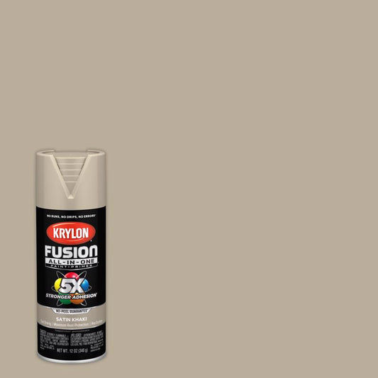 Krylon Fusion All-In-One Satin Khaki Paint + Primer Spray Paint 12 oz (Pack of 6).