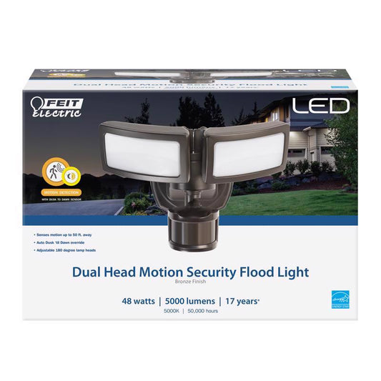 Feit Electric 120V 5000 lm. 5000K Motion-Sensing Hardwired LED Bronze Security Floodlight 48W
