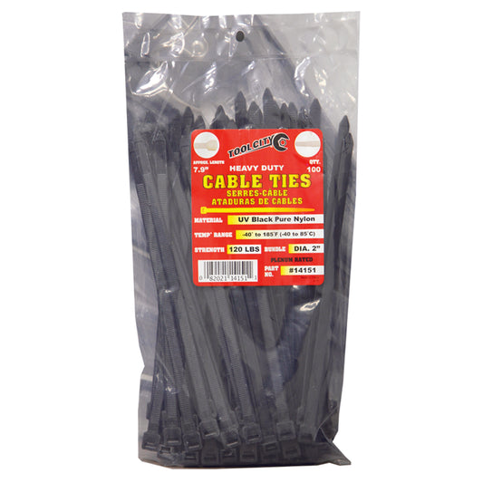 Tool City Black Nylon 120 lbs. Tensile Strength Cable Tie 7.9 L in.