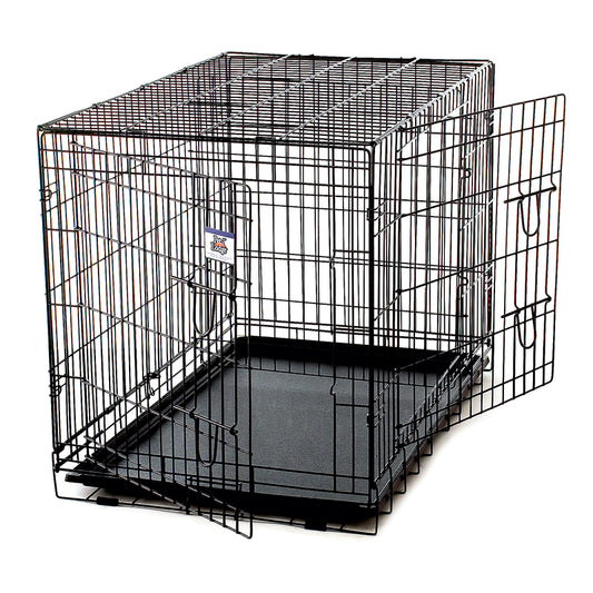 Pet Lodge Extra Large Metal Double Door Dog Crate Black 30 in. H X 27 in. W X 42 in. D