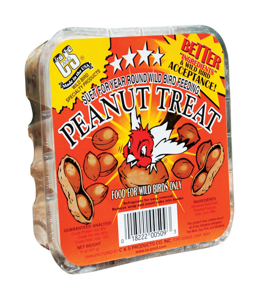 C&S Products Peanut Treat Assorted Species Wild Bird Food Beef Suet 11 oz. (Pack of 12)