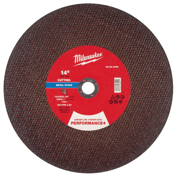 Disco de corte para metal Milwaukee de 14 in. de diámetro X 1 in. X 7/64 in. de grosor, 1 pieza