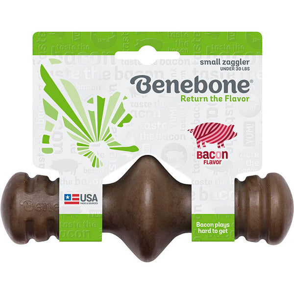 Benebone Zaggler Bacon pequeño | Juguete masticable para perros de nailon resistente, elaborado con sabor real a tocino, para perros que mastican activamente