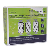 Leviton White Thermoplastic 15A 125V 14 to 12 ga. 5-15R Tamper-Resistant Outlet & USB Charger