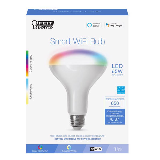 Feit LED Smart BR30 E26 (Medium) Smart-Enabled Smart WiFi LED Bulb Color Changing 65 Watt Equivalenc
