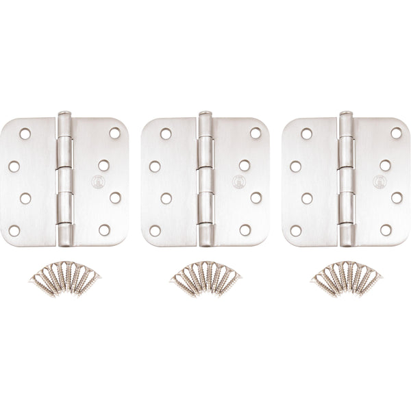Bisagra para puerta de 4,0" x 5/8R, paquete de 3, níquel satinado