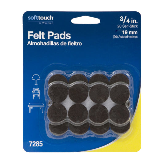 Softtouch Felt Self Adhesive Protective Pad Brown Round 0.75 in. W X 0.75 in. L 20 pk