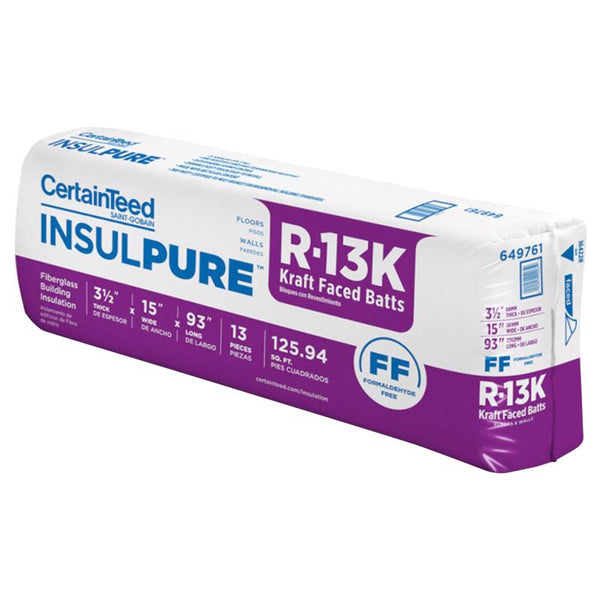 Certainteed 15 pulg. WX 93 pulg. LX 3.5 pulg. R-13 Kraft Faced Fiberglass Insulation Batt 125.94 pies cuadrados