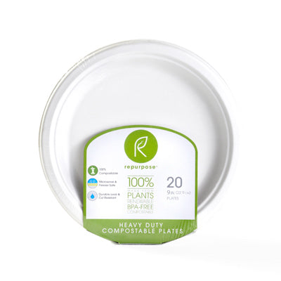 Repurpose Rpr.Bp920.Mp12 9 100% Compostable Plant-Based Bagasse White Plates 20 Count