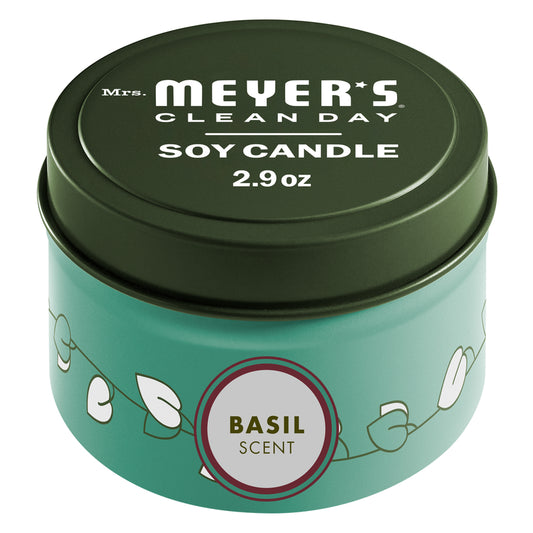 Mrs. Meyers White Basil Scent Tin Candle 1.83 in. H x 2.96 in. Dia. 2.9 oz. (Pack of 8)